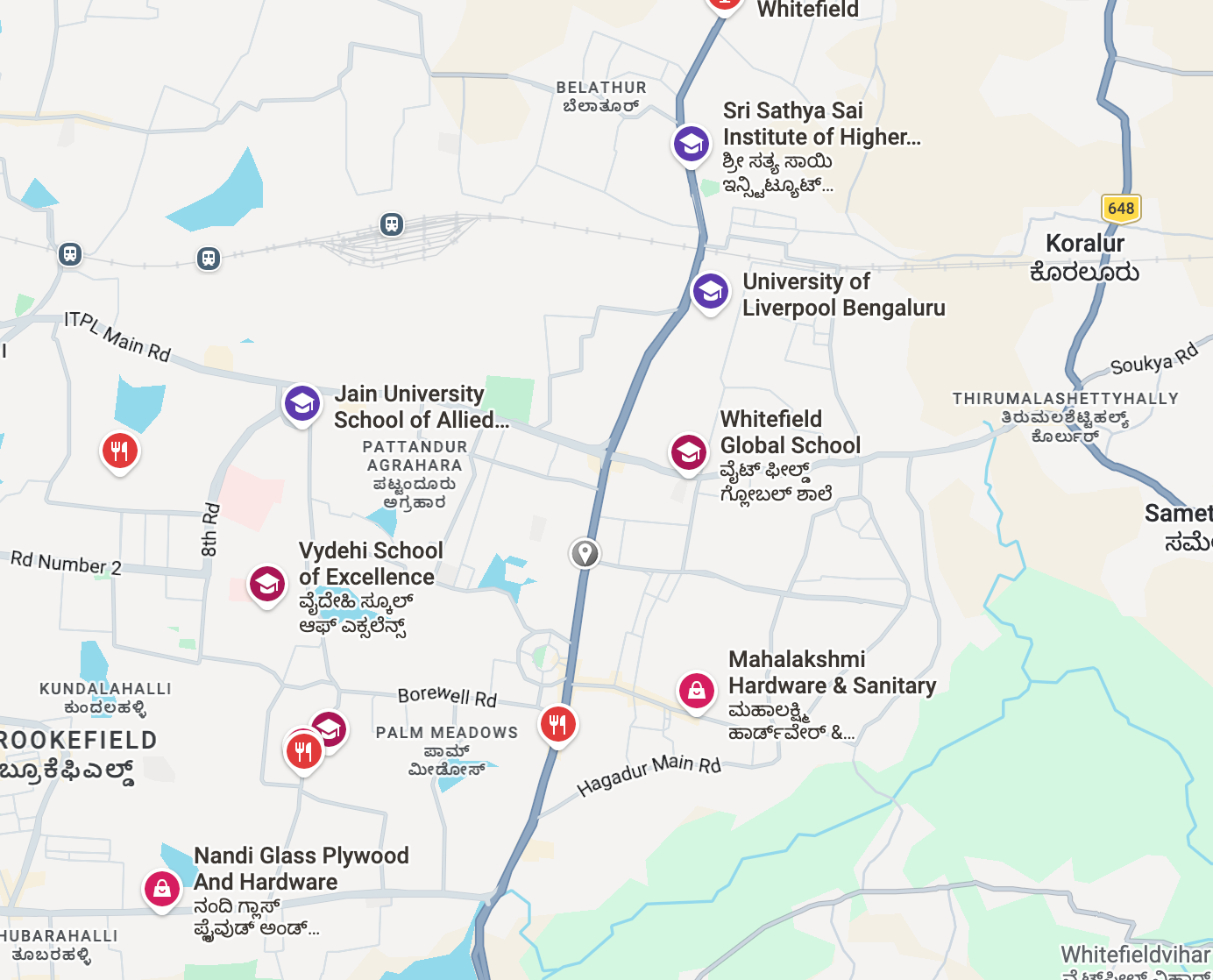 Aerial neighborhood map showing residential streets and nearby amenities